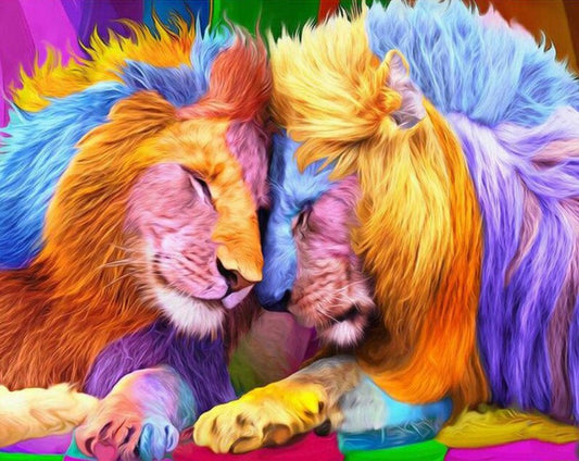 Colorful Lion & Lioness Paint by Diamonds