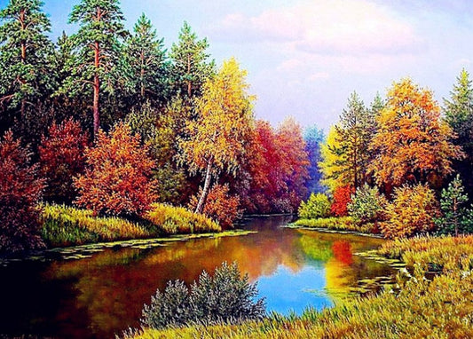 Colorful Trees by the Lake Paint by Diamonds