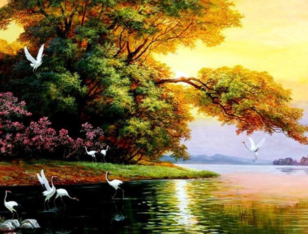 Cranes in the Lake Paint by Diamonds