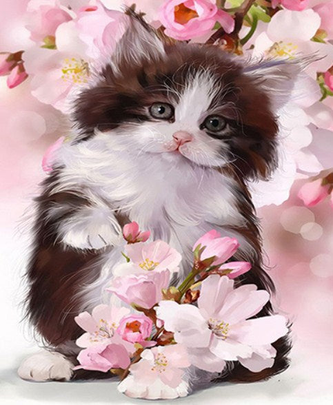 Cat & Flowers Paint with Diamonds