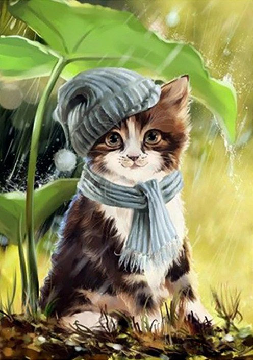 Cute Cat with Hat & Scarf Diamond Painting