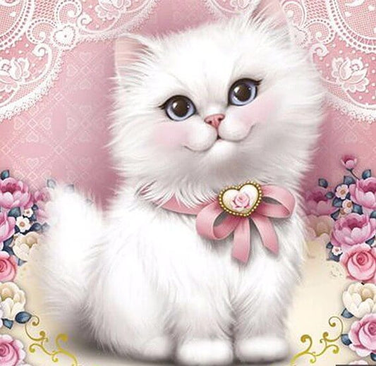 White Kitty Diamond Painting