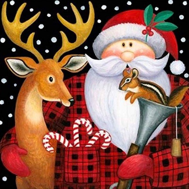 Deer & Santa Claus Christmas Card Diamond Painting