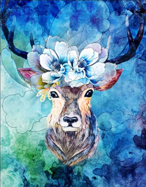 Deer with Flowers Head Diamond Painting Kit