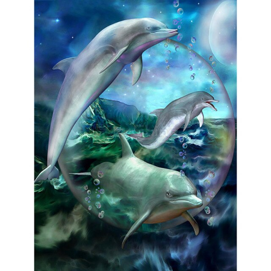 Dolphins in an ocean bubble diamond painting kit by All Diamond Painting