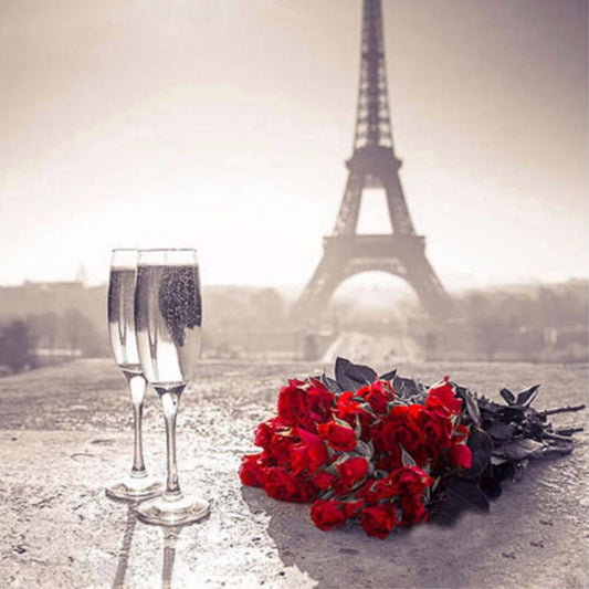 Eiffel Tower & Rose Bouquet Diamond Painting