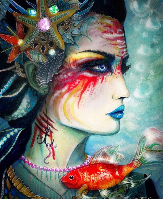 Fish And Flower Head Woman Art Diamond Painting