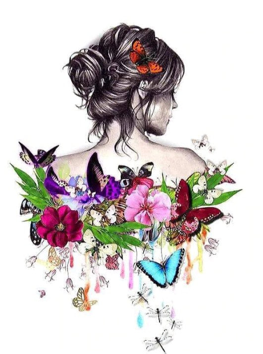 Flowers & Butterflies on her Back Diamond Painting
