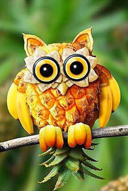 Fruit Carvings of Owl Paint by Diamonds