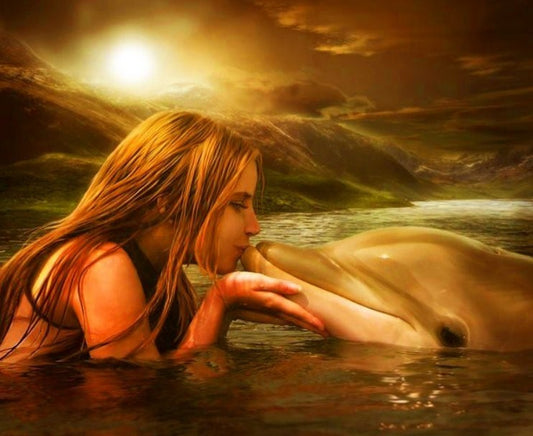Girl Kissing the Dolphin Diamond Painting