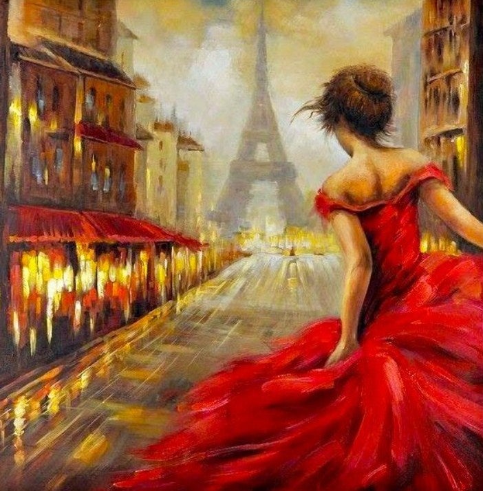 Girl in Red Dress & Eiffel Tower - Diamond Painting