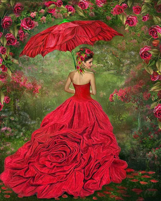 Gorgeous Girl in Rose Gown Diamond Painting