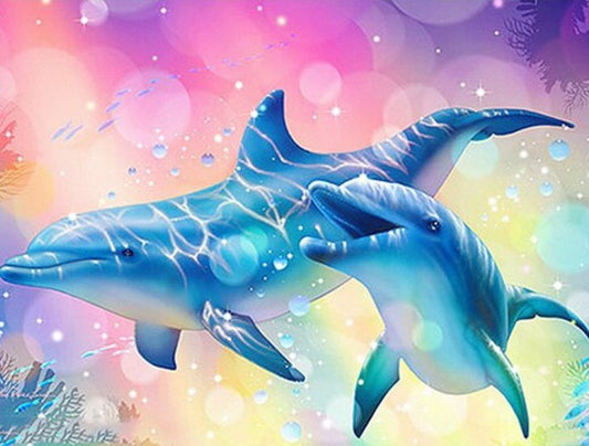 Premium AI Image  dolphin and rainbows diamond painting kit generative ai
