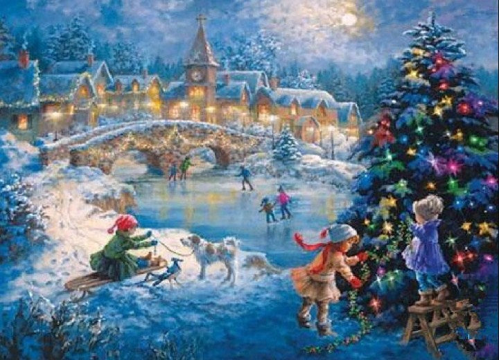 Happy Kids on Christmas Night Diamond Painting