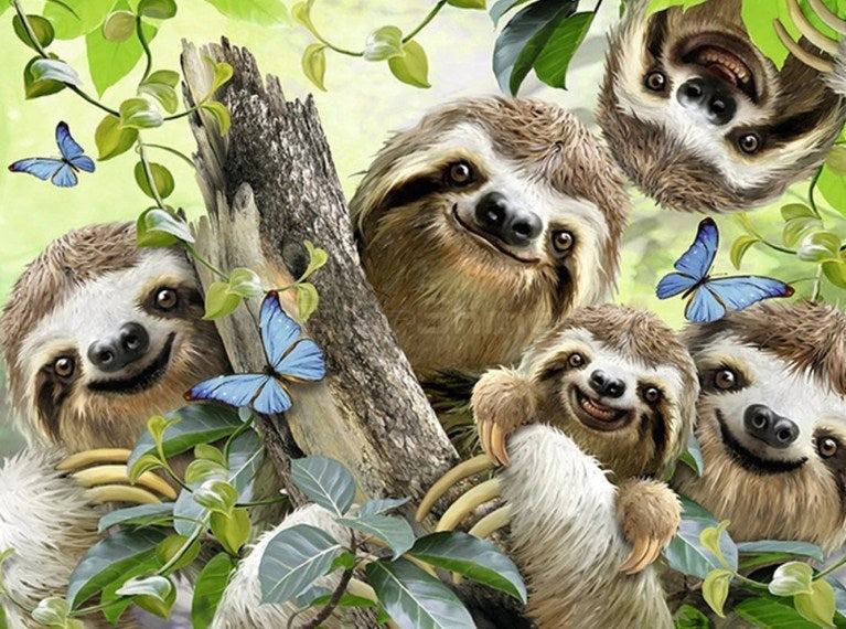 Happy Sloth Family Paint by Diamonds