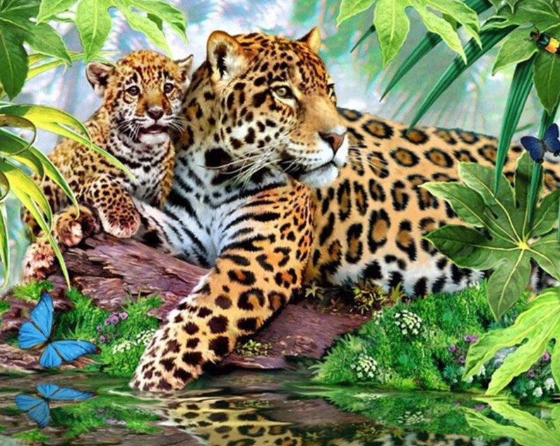 Jaguar with Baby Paint by Diamonds