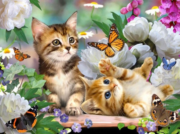 Kittens, Flowers & Butterflies Diamond Painting