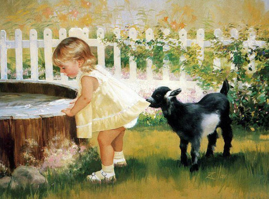 Little Girl with Lamb Diamond Painting Kit