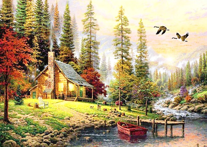 Lodge Cabin by the River Paint by Diamonds