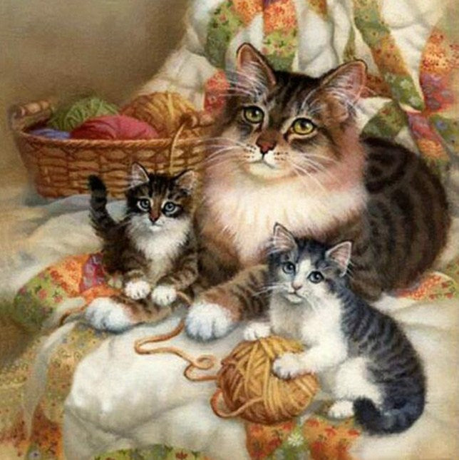 Mother Cat & Baby Kittens Diamond Painting