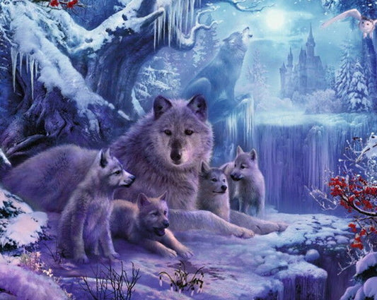 Mother wolf with Little Cubs Diamond Painting