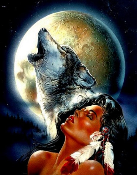 Native Woman & The Wolf Diamond Painting