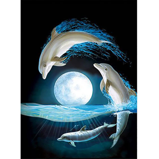 Night dolphins ocean diamond painting kit by All Diamond Painting
