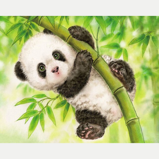 Panda hanging on bamboo diamond painting kit