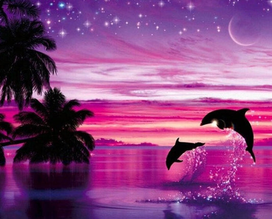 Pink Sky & Dolphins Pair Paint by Diamonds