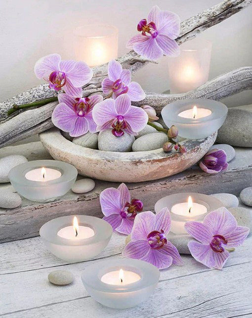 Purple Orchids & Candles Diamond Painting