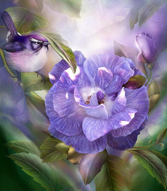 Purple Rose & Bird Paint by Diamonds