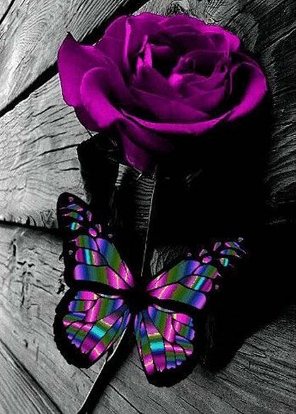 Purple Rose & Butterfly Diamond Painting