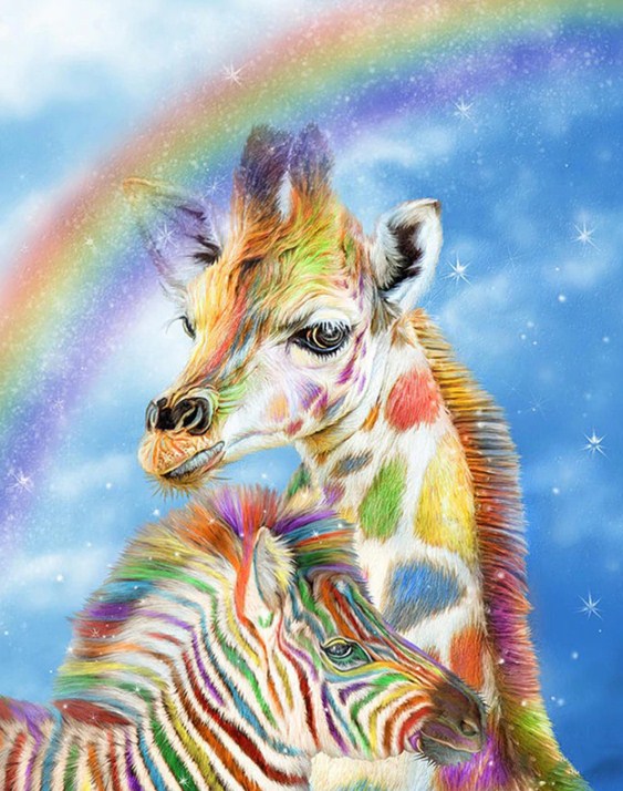 Rainbow Giraffe & Zebra Paint by Diamonds