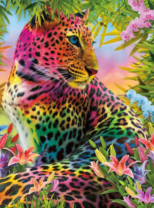 Rainbow Leopard & Flowers Paint by Diamonds