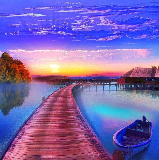 Resting Boat & Sunset View Paint by Diamonds