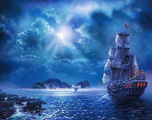 Sailing Ship at Night Diamond Painting Kit