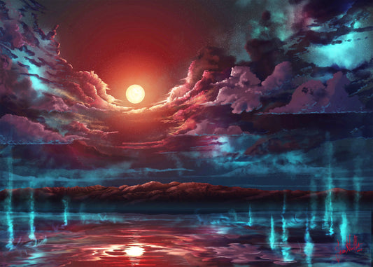 Red Moon with sea