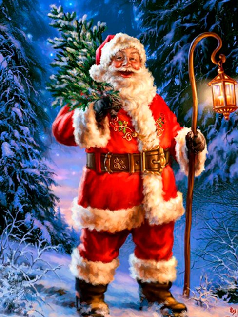 Santa Claus Carrying Christmas Tree Diamond Painting