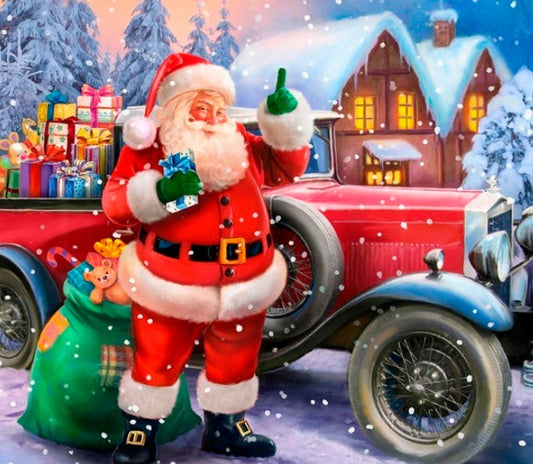 Santa Claus on a Christmas car diamond painting kit by All Diamond Painting