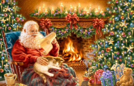 Santa Claus with Cat Paint by Diamonds