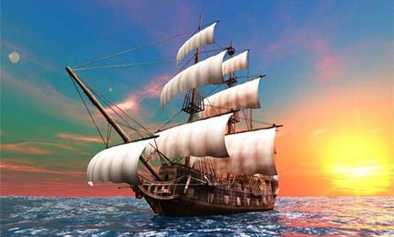 Setting Sun & Sailing Ship Paint by Diamonds