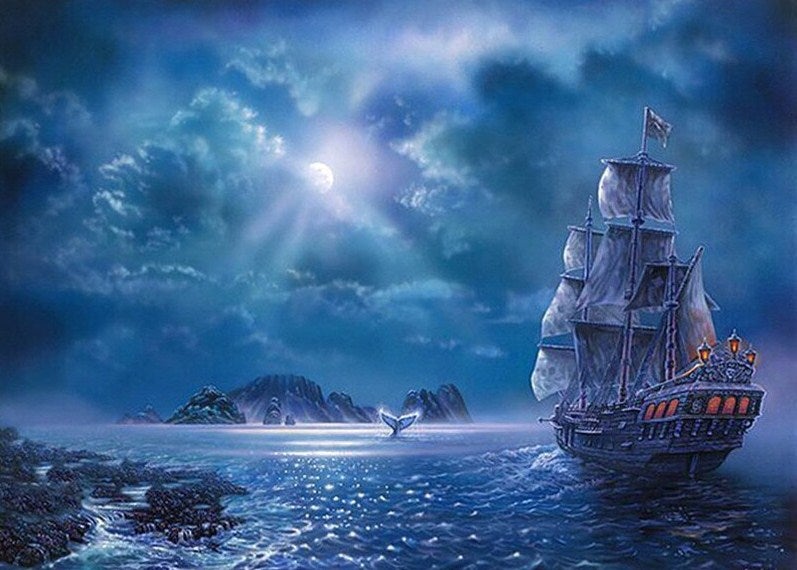Ship in Ocean at Night Diamond Painting