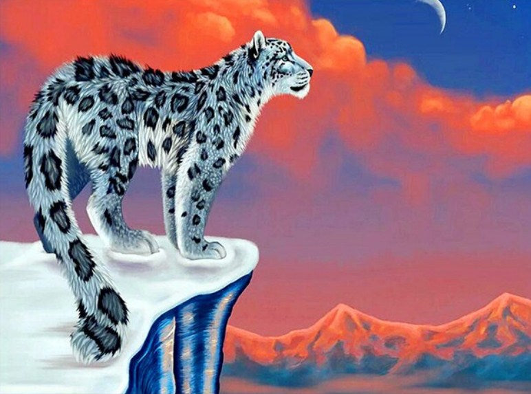 Snow Leopard & Red Sky Diamond Painting Kit