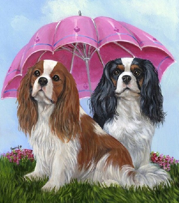 Spaniels Under Umbrella Diamond Painting Kit