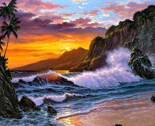 Striking Waves & Sunset Sky Diamond Painting