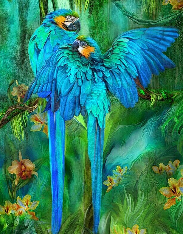 Blue Parrots Paint by Diamonds
