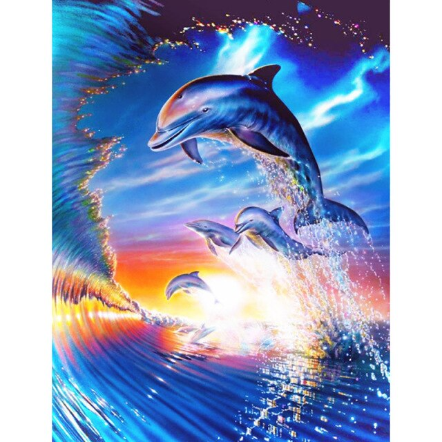 Sunrise dolphins ocean diamond painting kit by All Diamond Painting