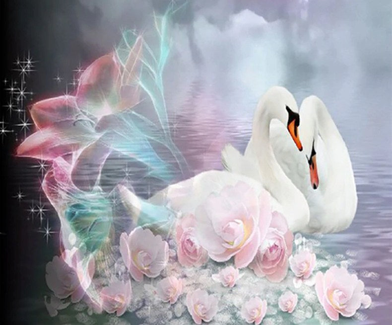 Swans & Flowers Fantasy Paint by Diamonds