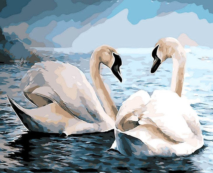 Swans Pair in Water Paint by Diamonds