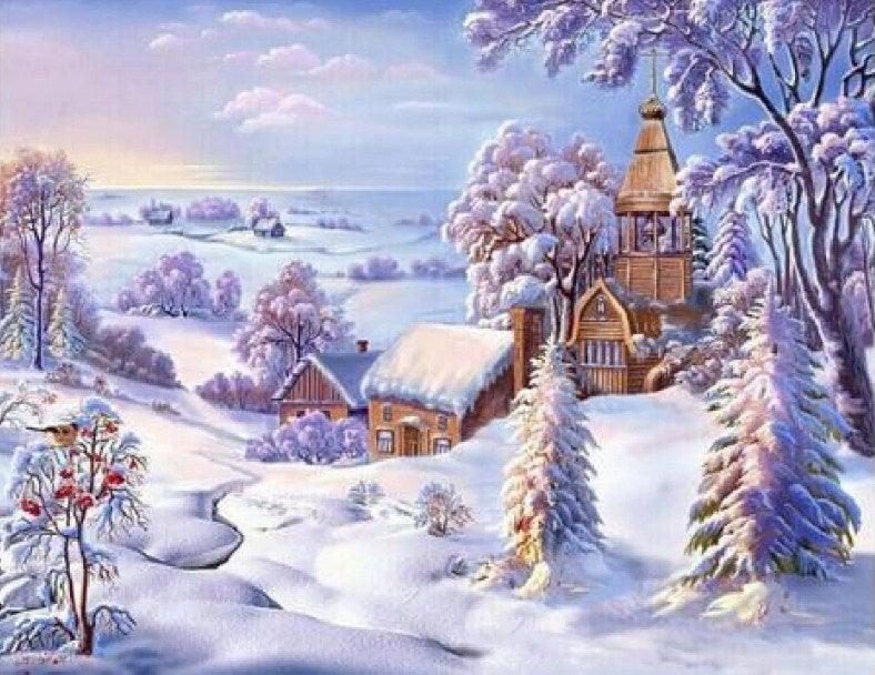 Village under Snow Paint by Diamonds